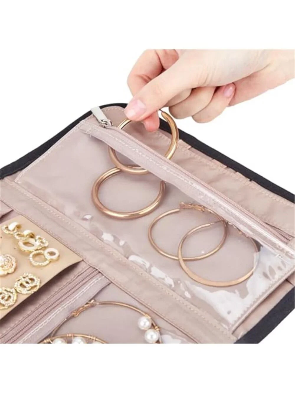 Travel Jewelry Organizer Case Foldable Necklace Ring Earring Storage Roll Bag